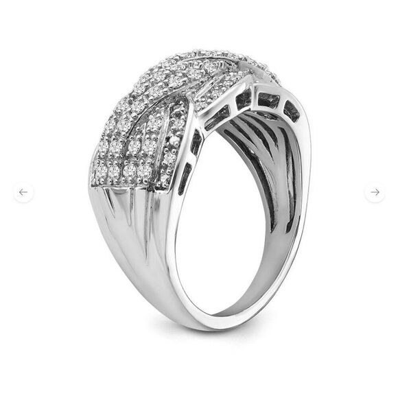 NEW~1/2 Carat Genuine Diamond Criss Cross Wave Design Ring Sz 8~Platinum - Picture 3 of 8